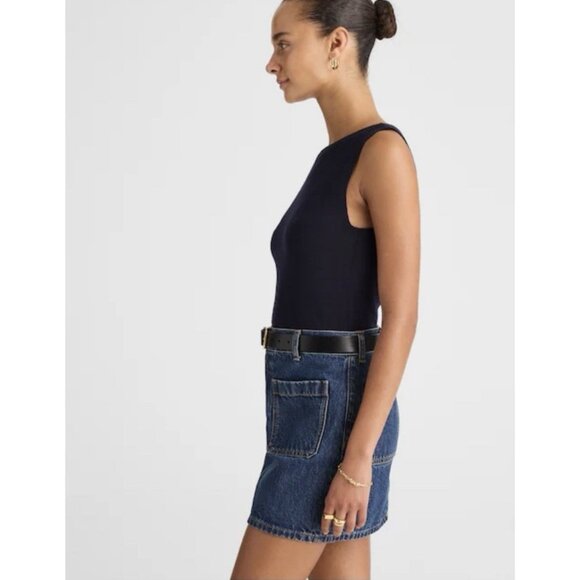 Madewell Merino Wool-Silk Blend Boat-Neck Sleeveless Knit Sweater Top Black Sz M - Picture 3 of 16